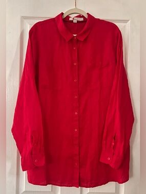 Boden 100% Linen Vibrant Pink Long-Sleeve Button-Down Shirt